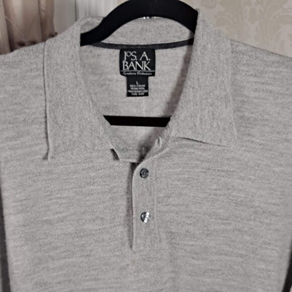 Jos A Banks Mens Large Soft Gray Italian Merino Wool Henley Sweater EUC - Picture 2 of 7